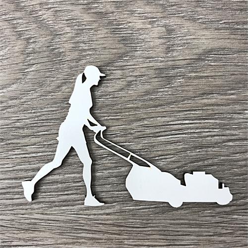 Lawn mowing woman